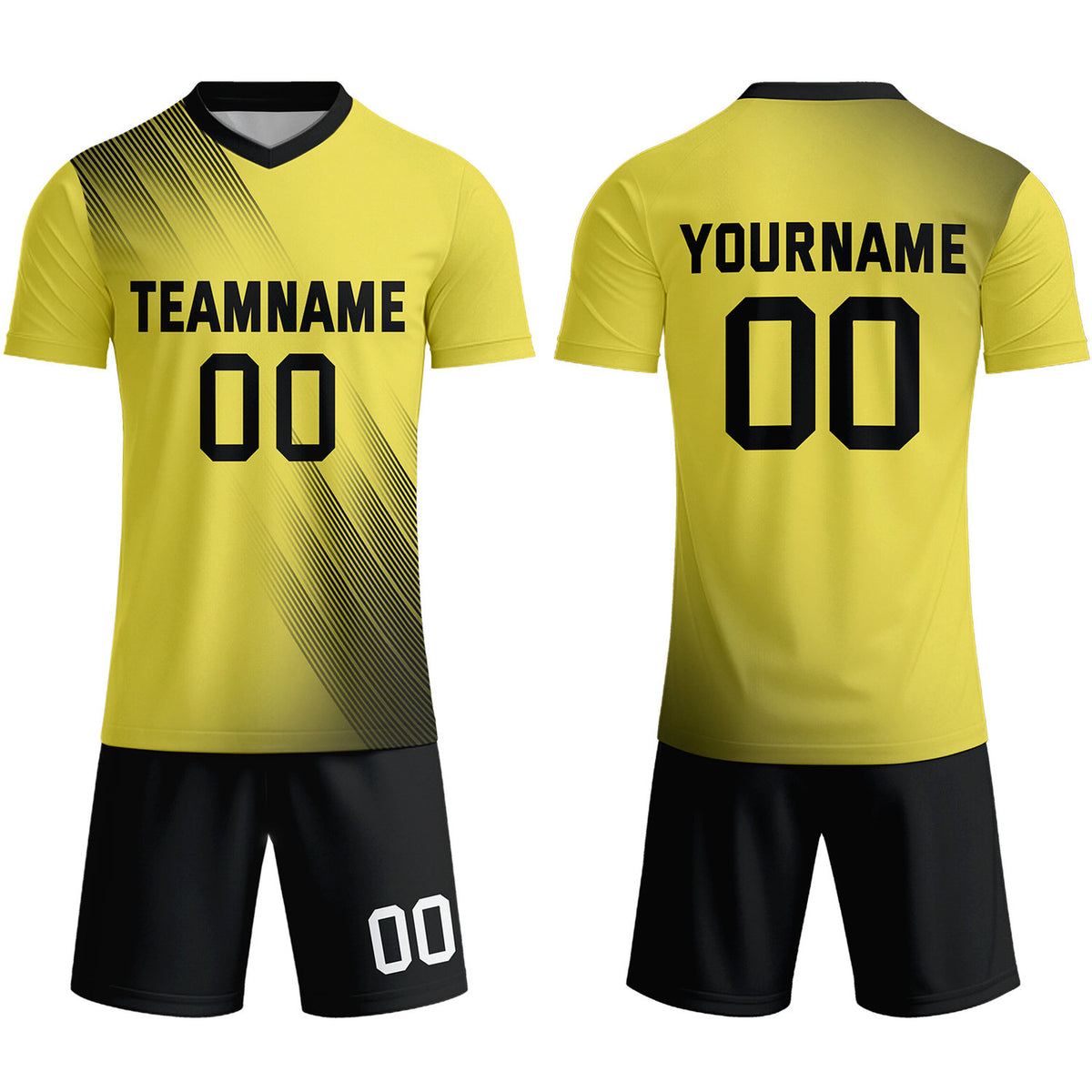 Custom Yellow &amp; Black Stripe Soccer Uniform Set for Teams &amp; Individuals | Vosoli