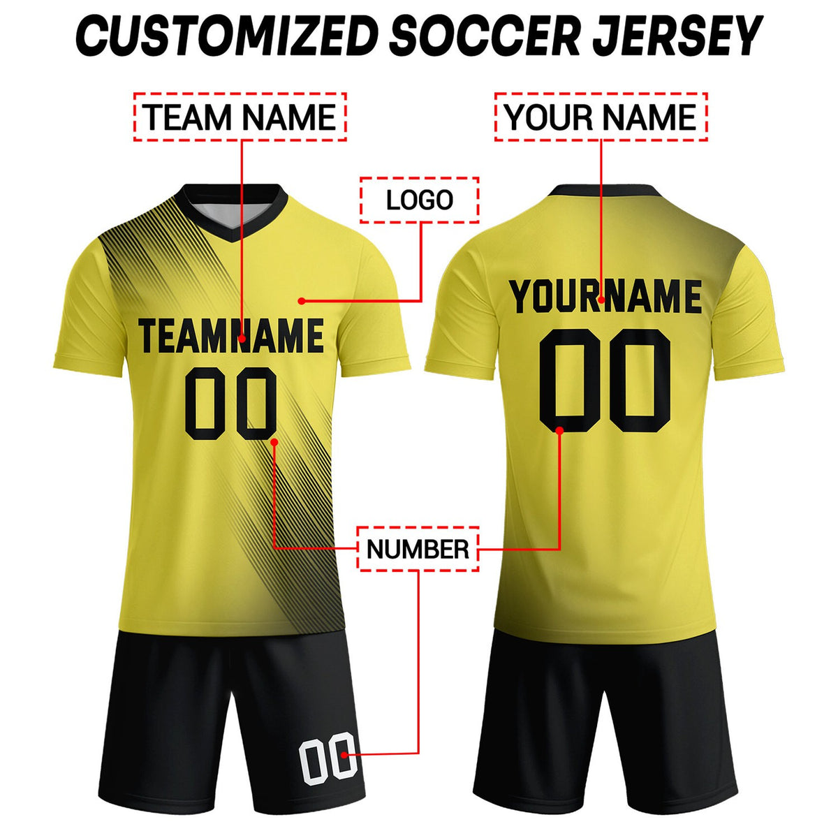 Custom Yellow & Black Stripe Soccer Uniform Set for Teams & Individuals | Vosoli
