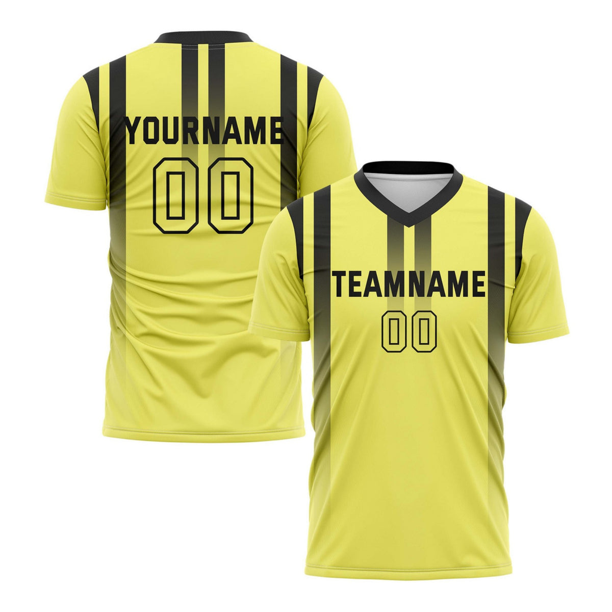 Custom Yellow &amp; Black Vertical Stripe Soccer Jersey for Teams &amp; Individuals | Vosoli