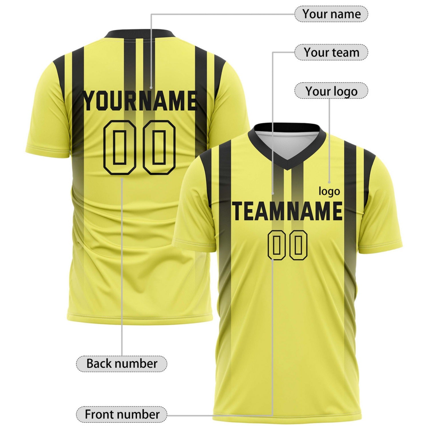 Custom Yellow & Black Vertical Stripe Soccer Jersey for Teams & Individuals | Vosoli