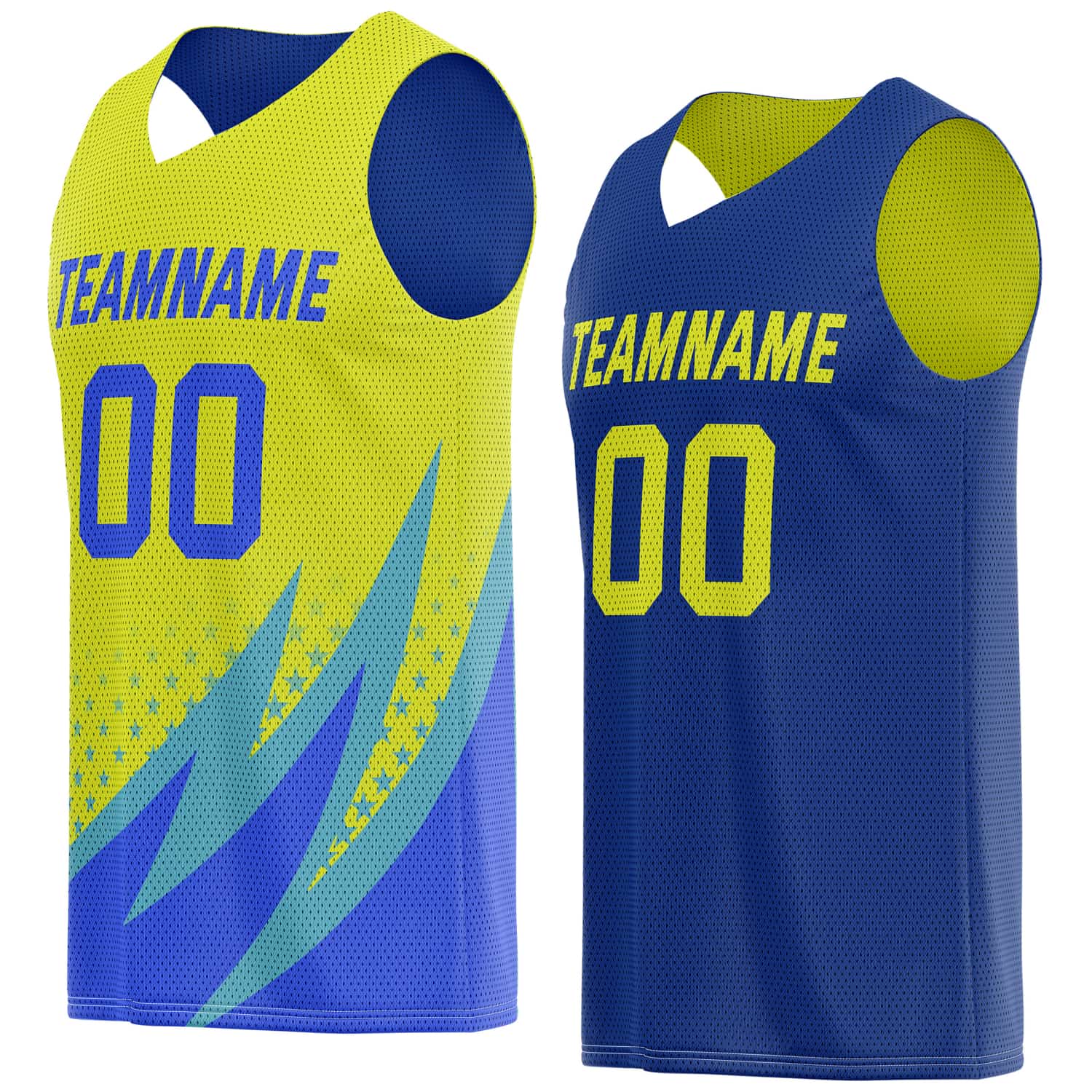 Custom Reversible Basketball Jersey for Individuals & Teams – Yellow, Blue & Teal | Vosoli