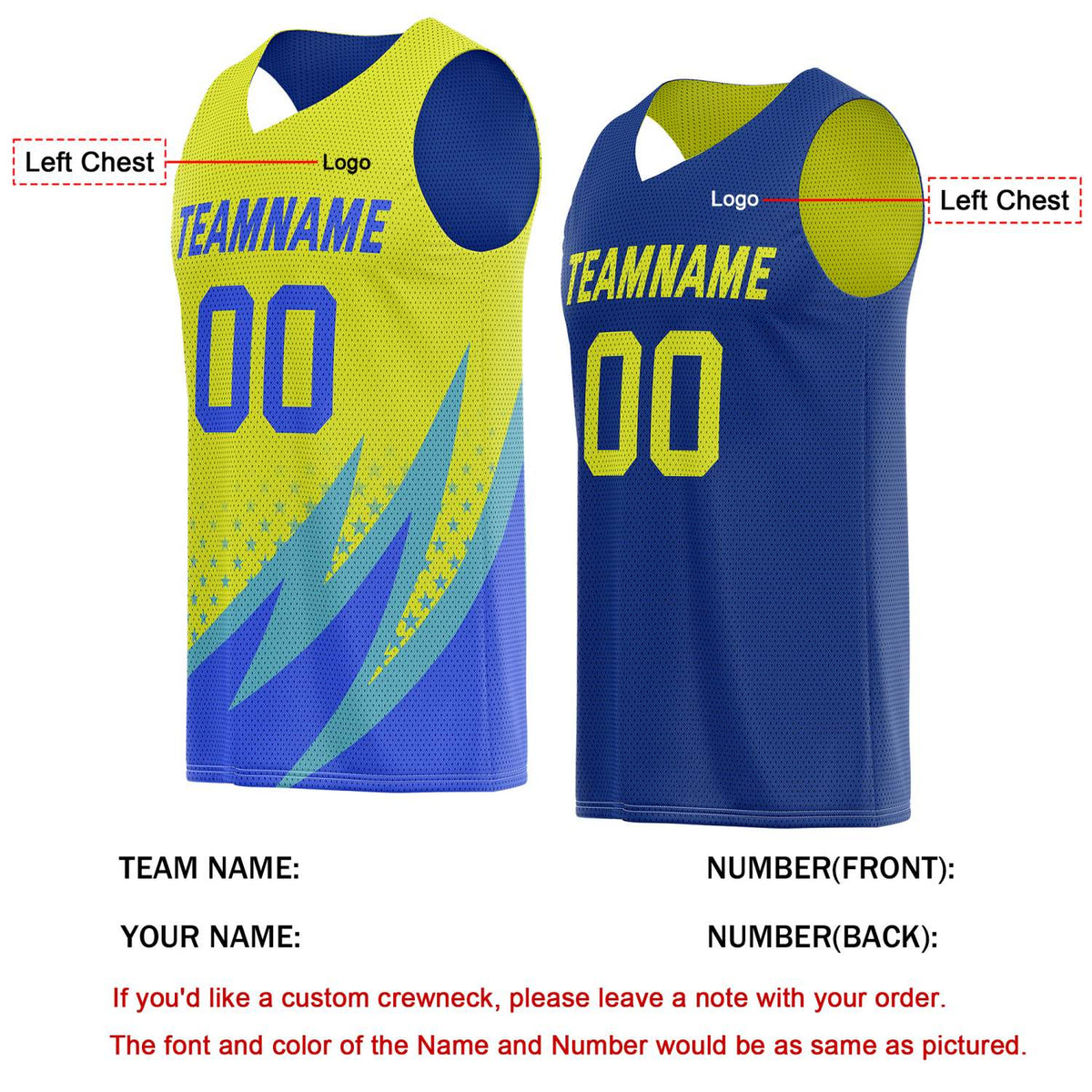 Custom Reversible Basketball Jersey for Individuals & Teams – Yellow, Blue & Teal | Vosoli