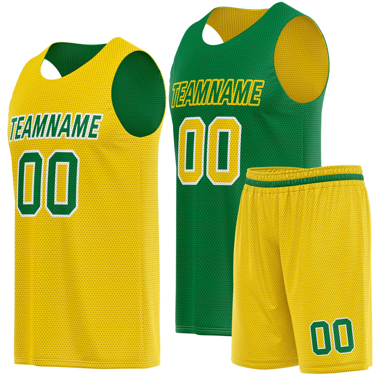 Custom Reversible Basketball Jersey & Shorts Set for Individuals & Teams – Yellow Green | Vosoli