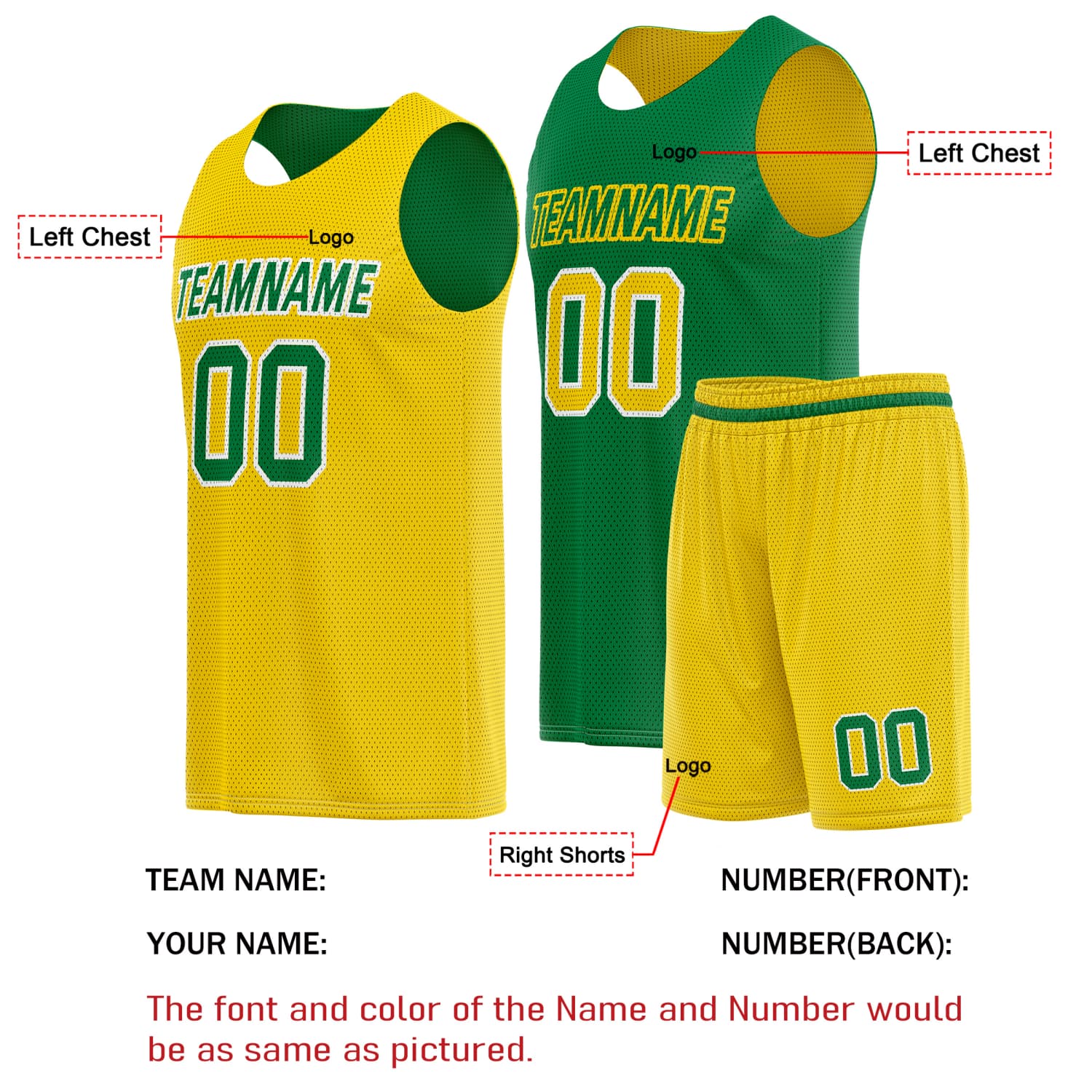 Custom Reversible Basketball Jersey & Shorts Set for Individuals & Teams – Yellow Green | Vosoli