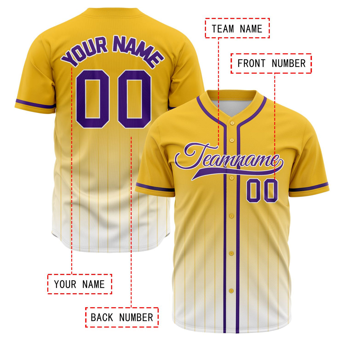 VOSOLI Royal Gold Yellow & Purple Gradient Pinstripe Baseball Jersey