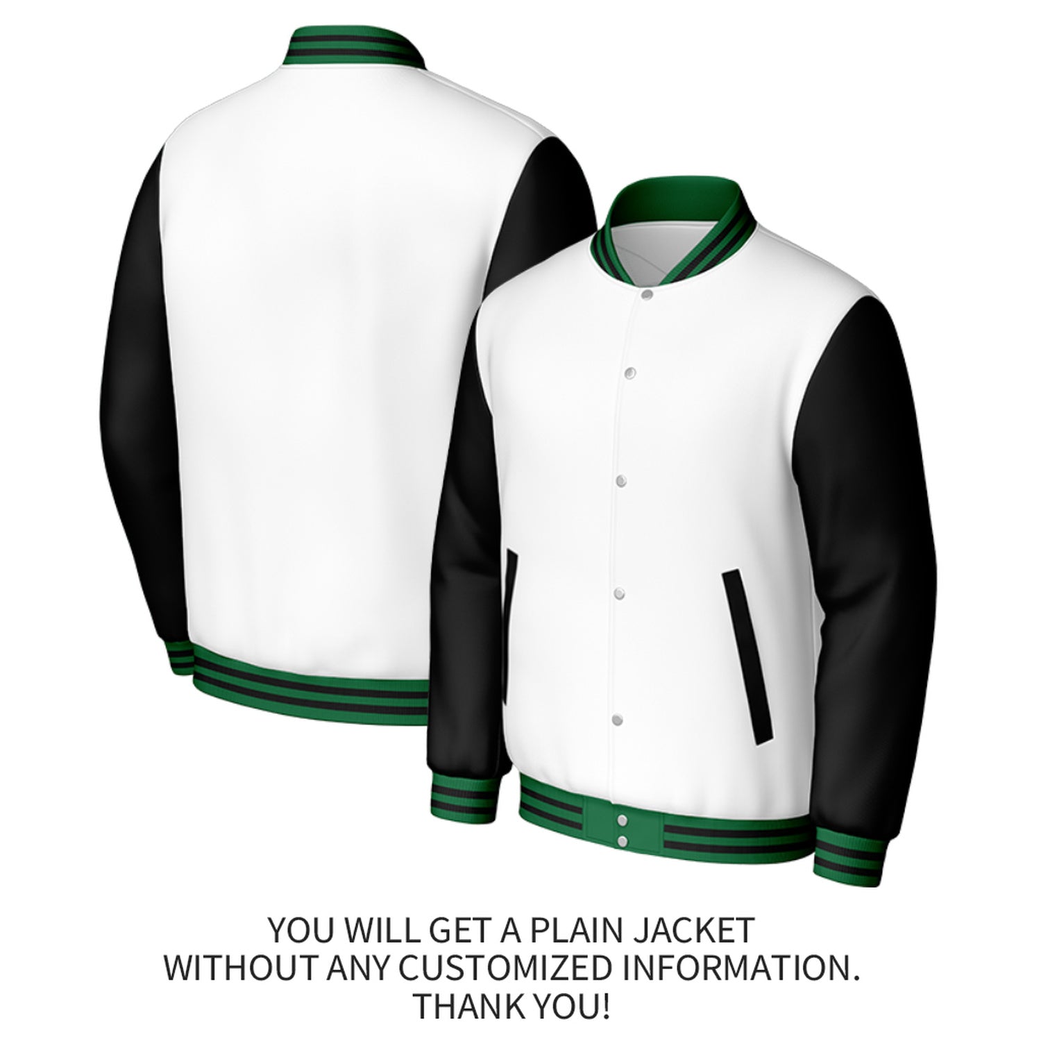 Custom White & Black Varsity Baseball Jacket | Personalized Jacket with Stitched Name & Number for Adult & Youth
