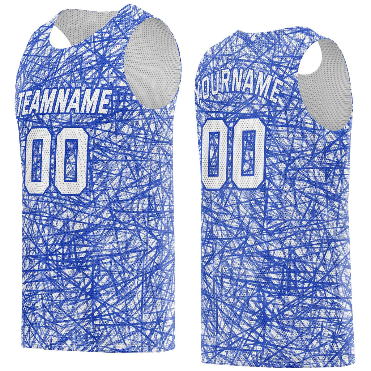 Custom White &amp; Blue Sketch Pattern Basketball Jersey - Personalized Team Name, Number &amp; LOGO | Vosoli