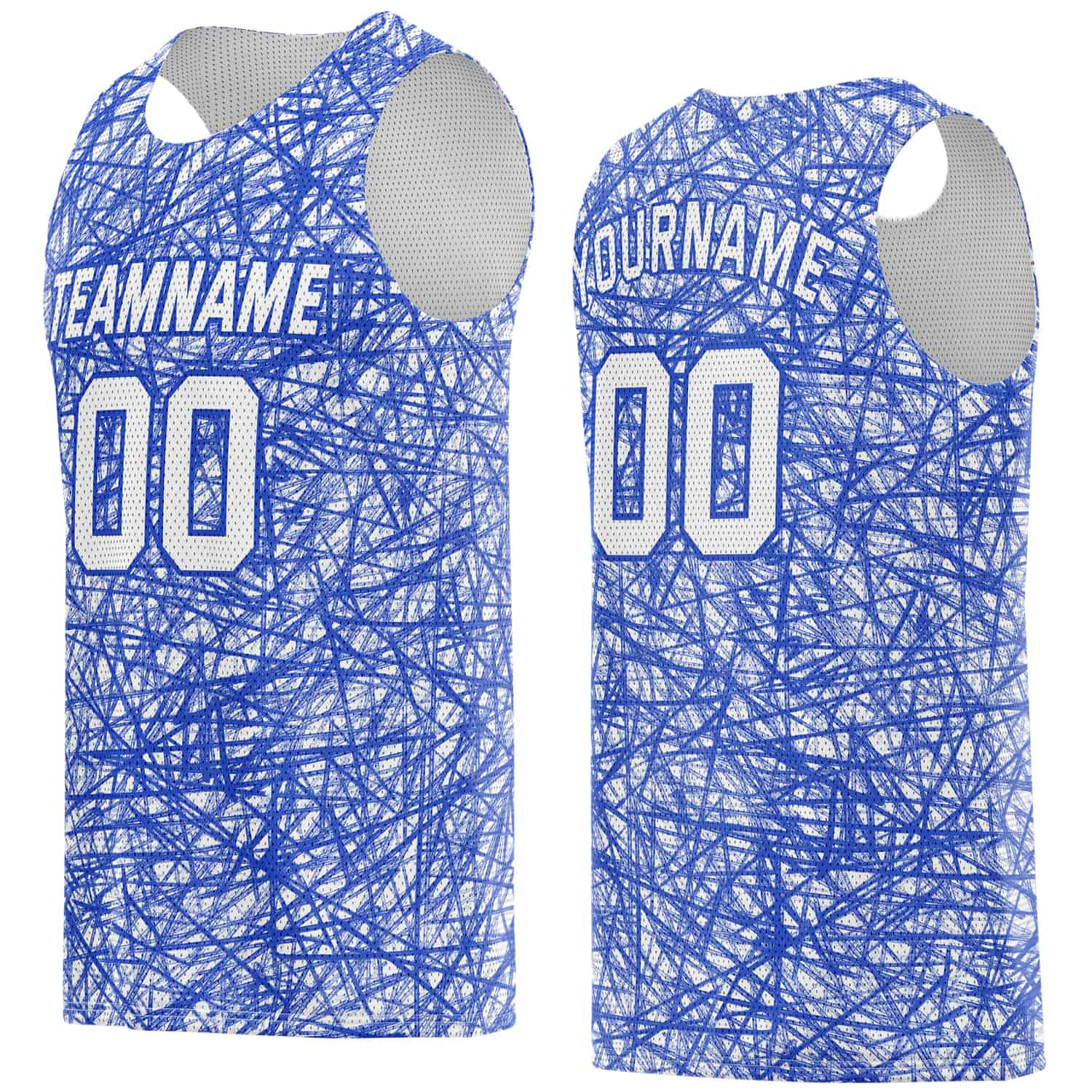 Custom White & Blue Sketch Pattern Basketball Jersey - Personalized Team Name, Number & LOGO | Vosoli