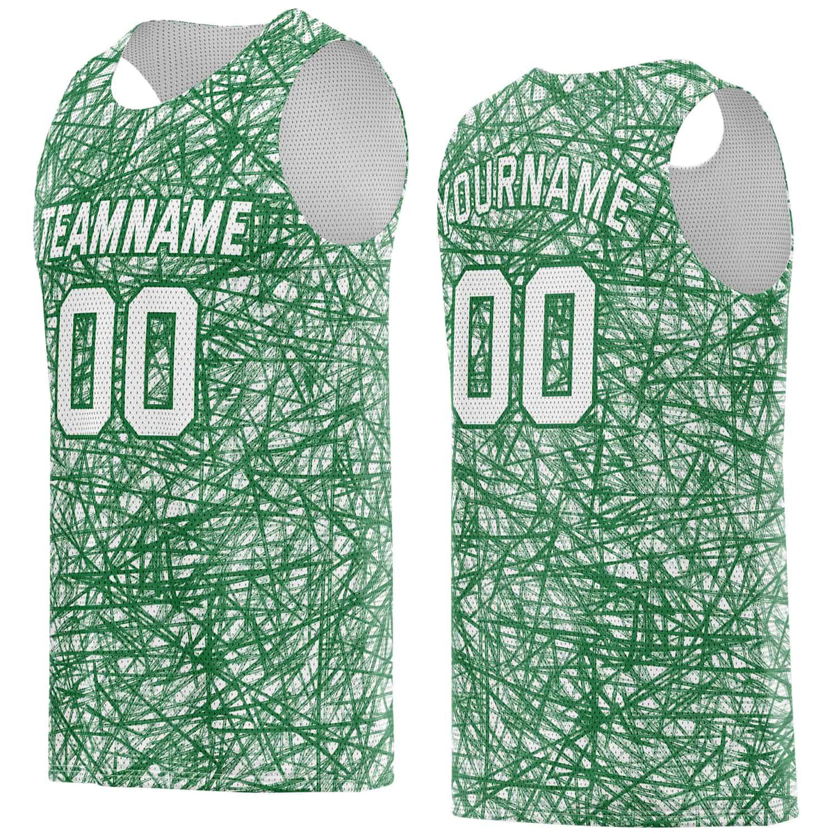 Custom White &amp; Green Sketch Pattern Basketball Jersey - Personalized Team Name, Number &amp; LOGO | Vosoli