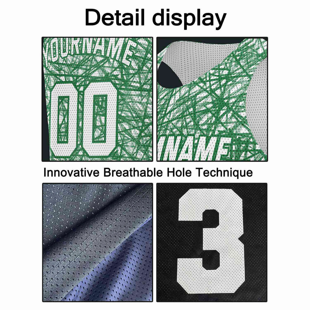 Custom White & Green Sketch Pattern Basketball Jersey - Personalized Team Name, Number & LOGO | Vosoli