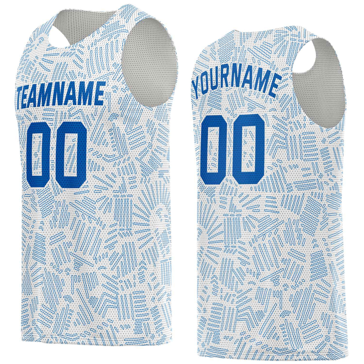 Custom White &amp; Light Blue Texture Pattern Basketball Jersey - Personalized Team Name, Number &amp; LOGO | Vosoli