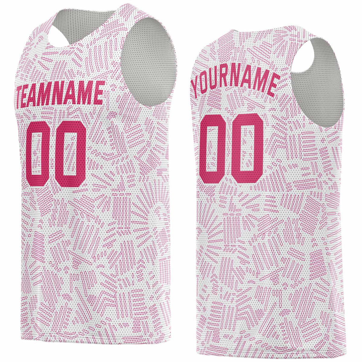 Custom White &amp; Pink Texture Pattern Basketball Jersey - Personalized Team Name, Number &amp; LOGO | Vosoli