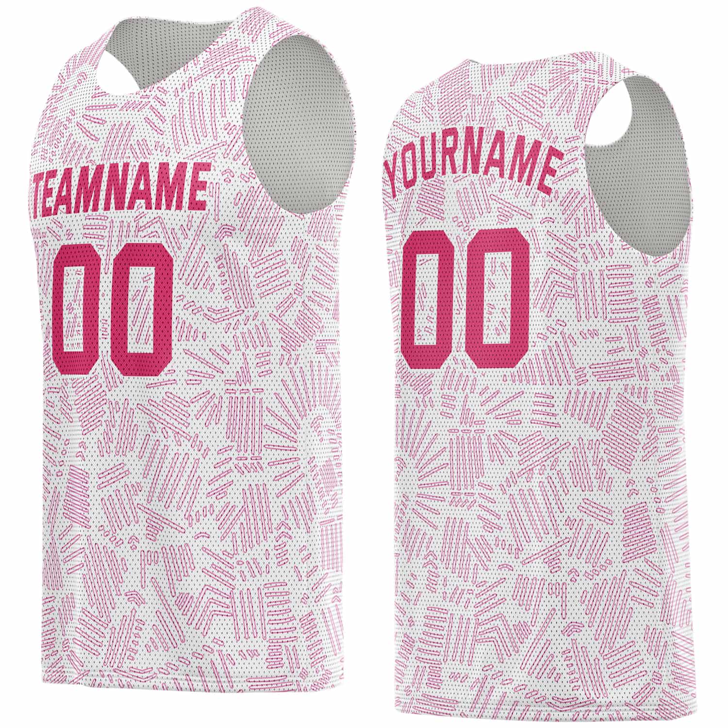 Custom White & Pink Texture Pattern Basketball Jersey - Personalized Team Name, Number & LOGO | Vosoli