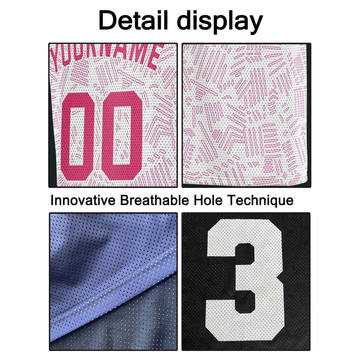 Custom White & Pink Texture Pattern Basketball Jersey - Personalized Team Name, Number & LOGO | Vosoli
