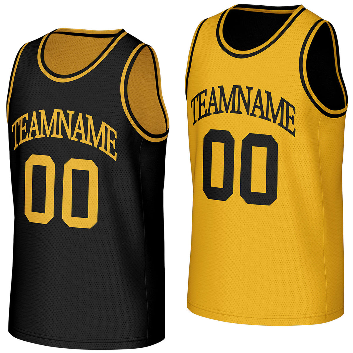 wholesale custom basketball jersey supplier black gold reversible by Vosoli, personalized team name, number &amp; logo, breathable mesh dual sided basketball jersey for team games