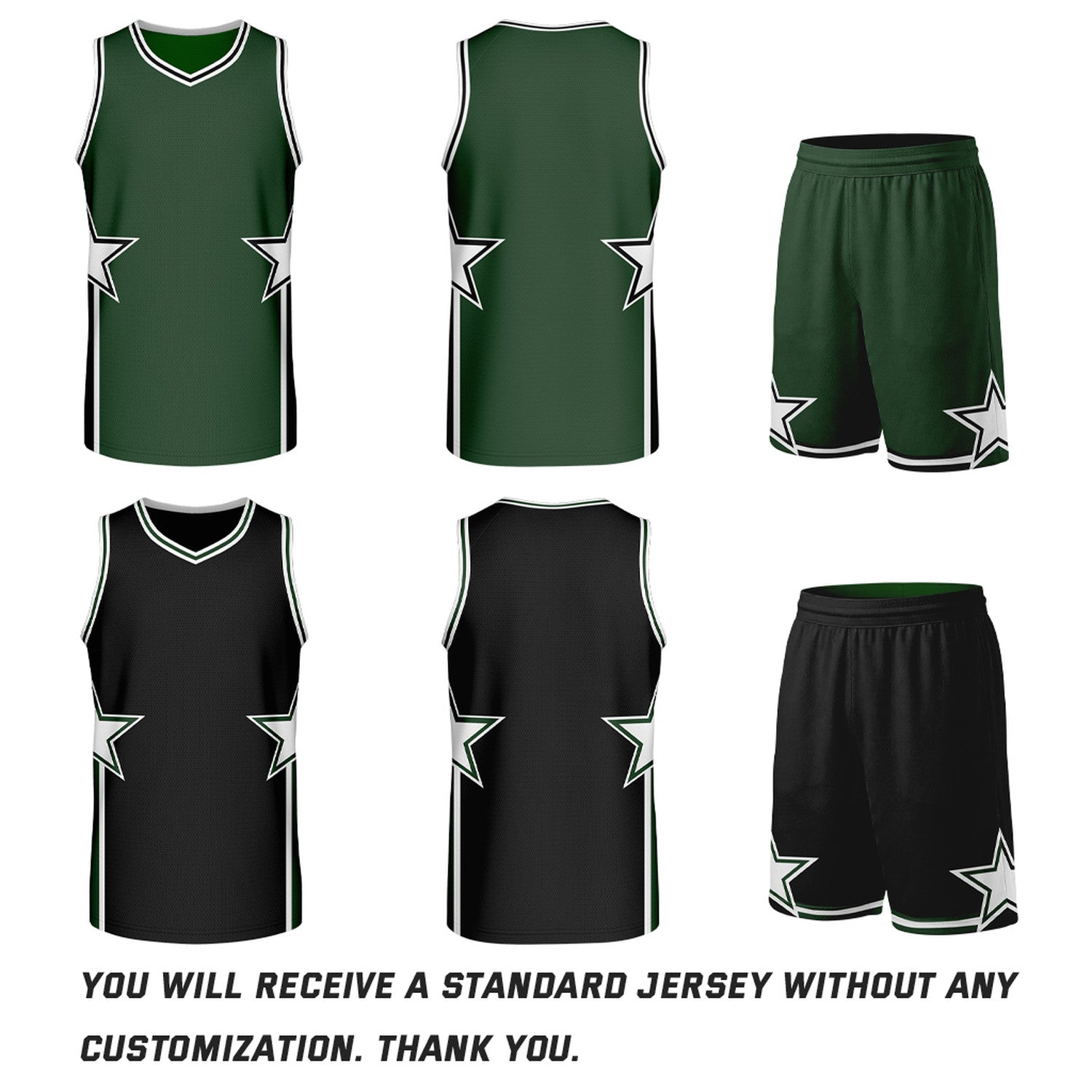 Custom Green & Black Star Graphic Reversible Basketball Uniform Set | Breathable Mesh Jersey & Shorts for Team Sports