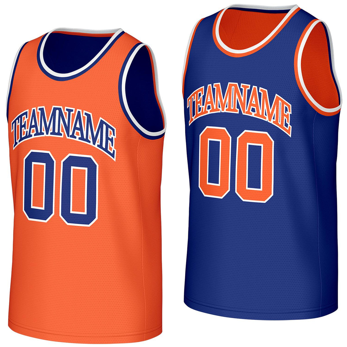 wholesale custom basketball jersey supplier orange navy reversible by Vosoli, personalized team name, number &amp; logo, breathable mesh dual sided basketball jersey for team games