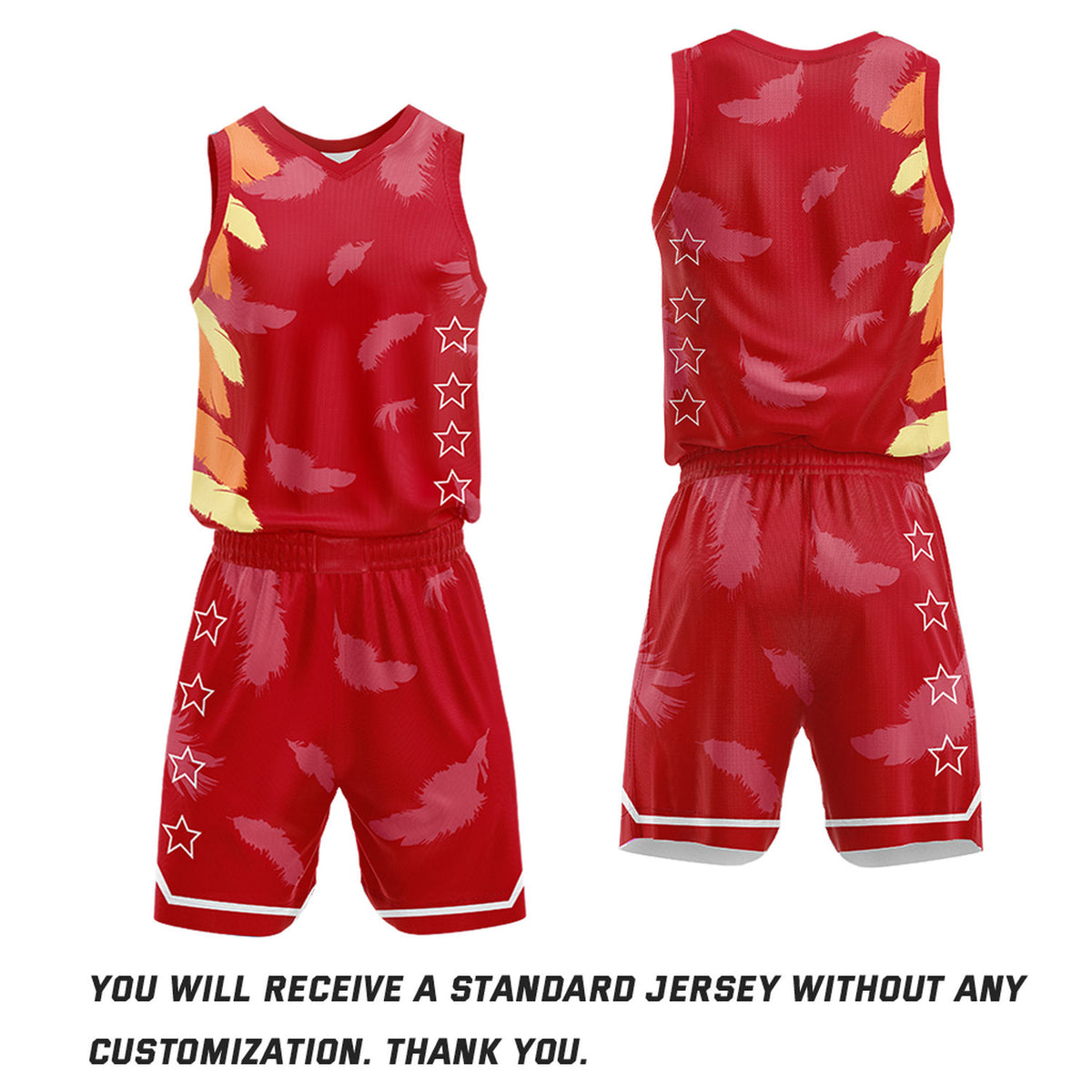 Custom Basketball Jerseys and Shorts Set | Red Feather V-Neck Sublimated Team Uniform
