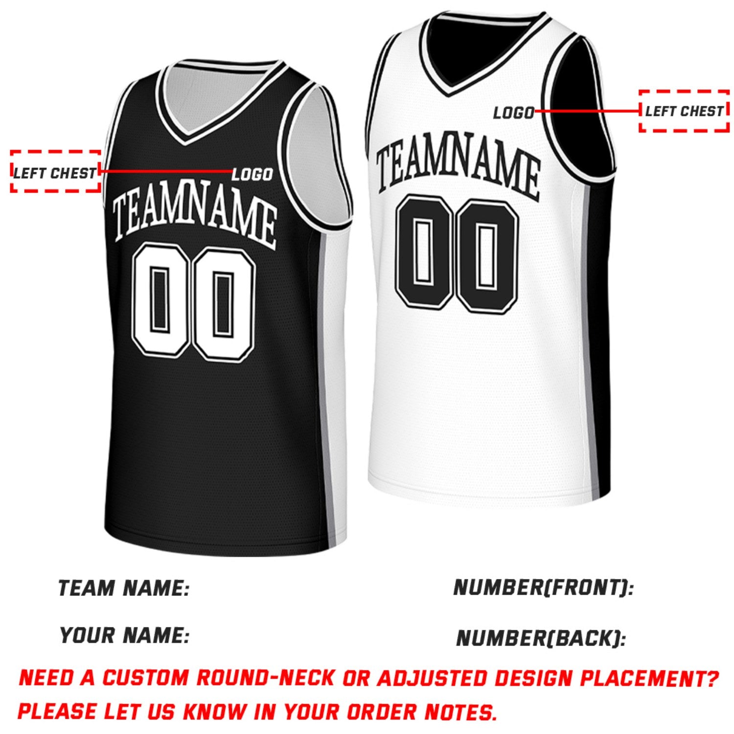 Custom Black & White Double Sided Basketball Jersey | Personalized Team Jerseys with Name Number Logo