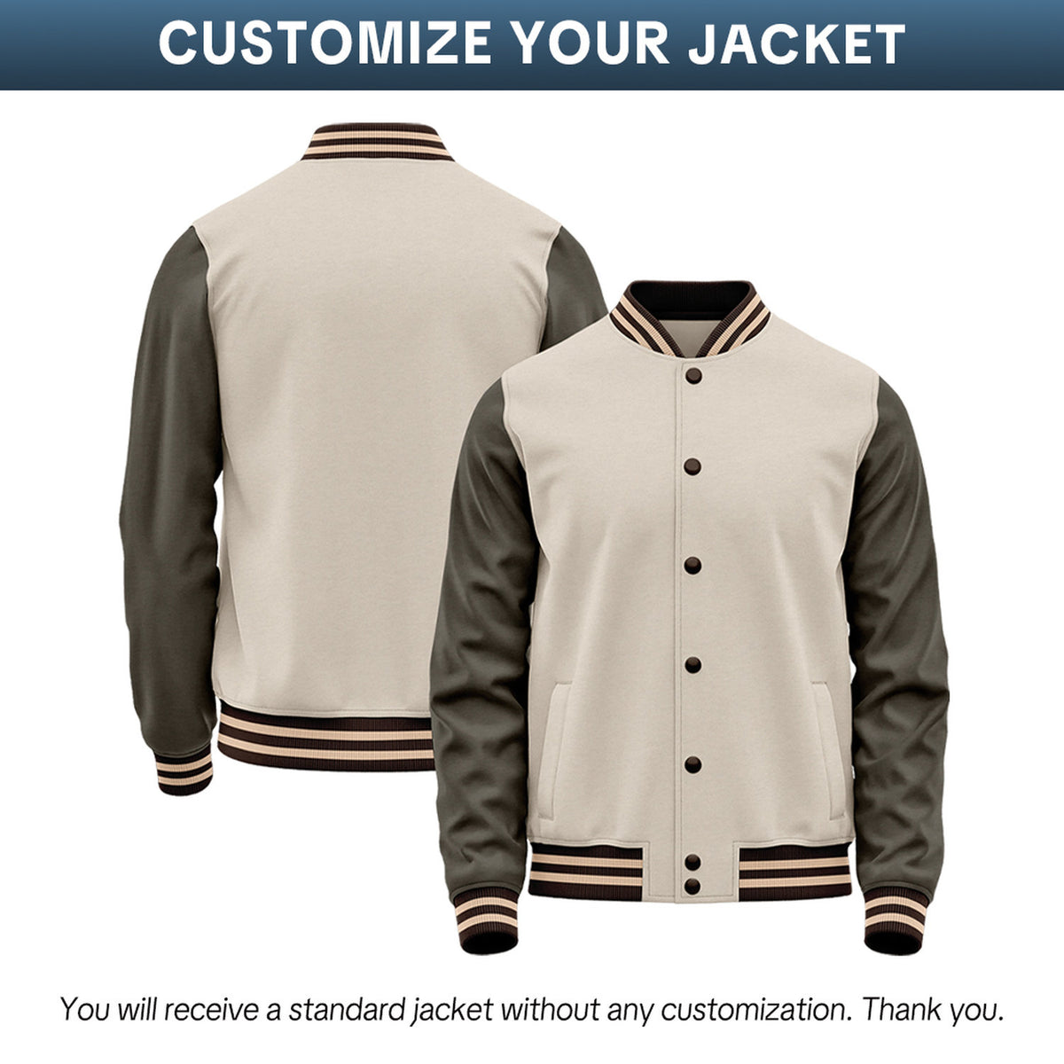Custom Cream & Charcoal Two-Tone Varsity Jacket | Personalized Baseball Bomber with Name, Number & Logo