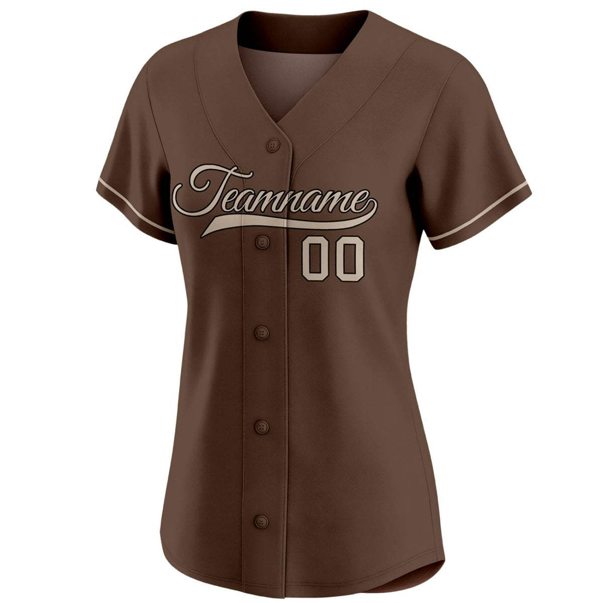 Custom women's brown baseball jersey with beige tan team name and number 00