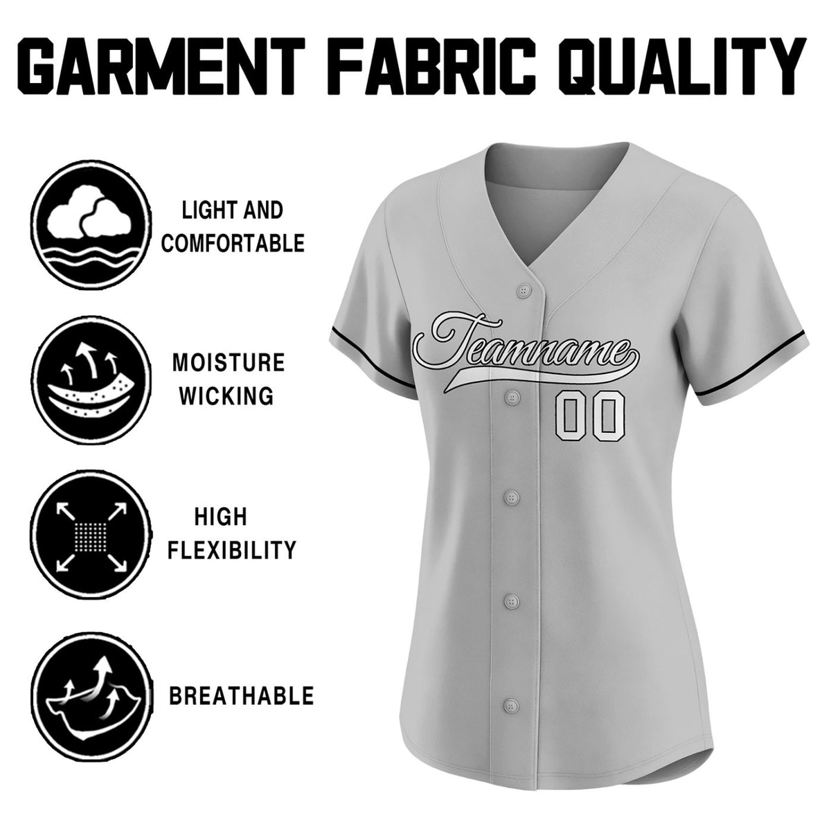Women's Custom Gray Baseball Jersey - Personalized Team Softball Shirt