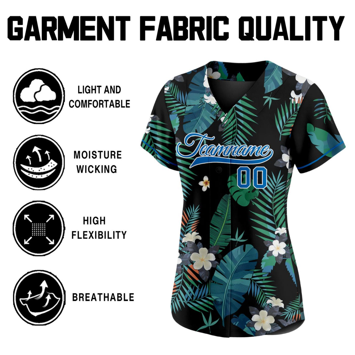 Women's Custom Hawaiian Plumeria Tropical Baseball Jersey - Personalized Black Green Team Uniform with Name & Number