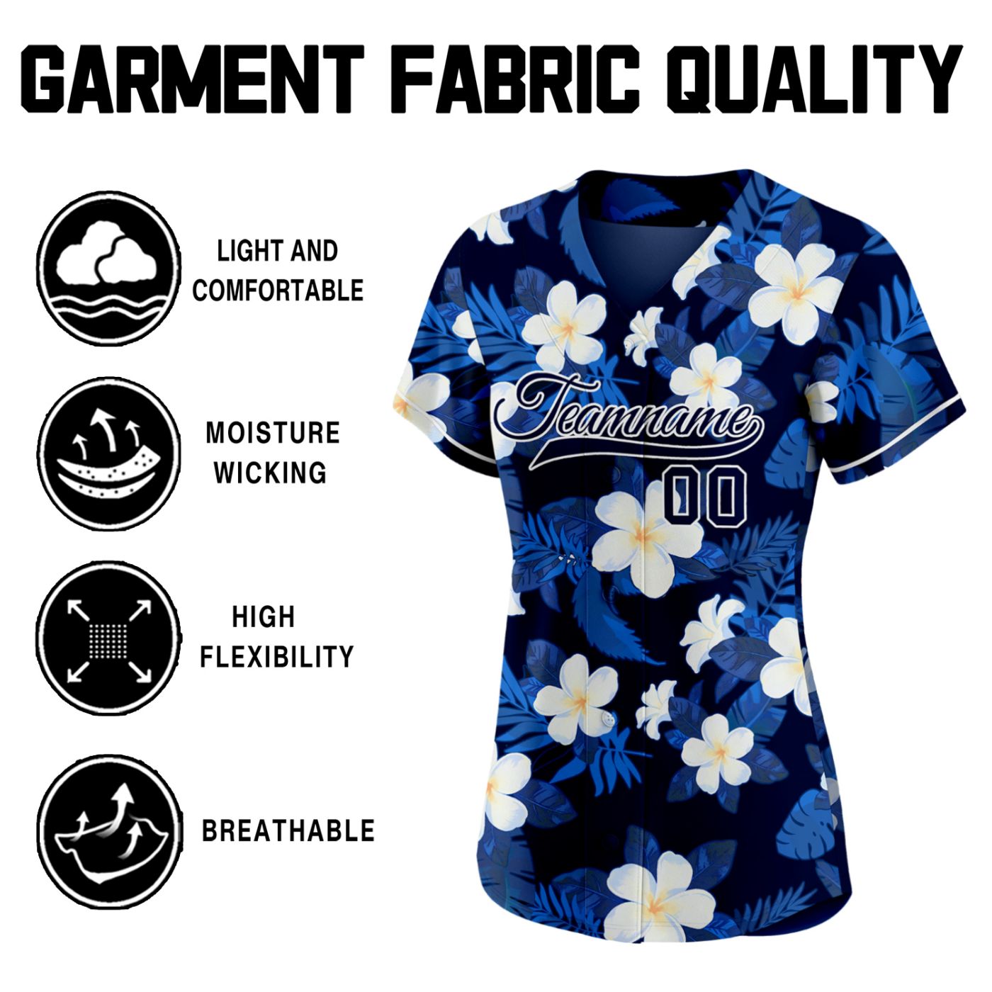 Women's Custom Hawaiian Plumeria Floral Baseball Jersey - Personalized Navy Blue Team Uniform with Name & Number