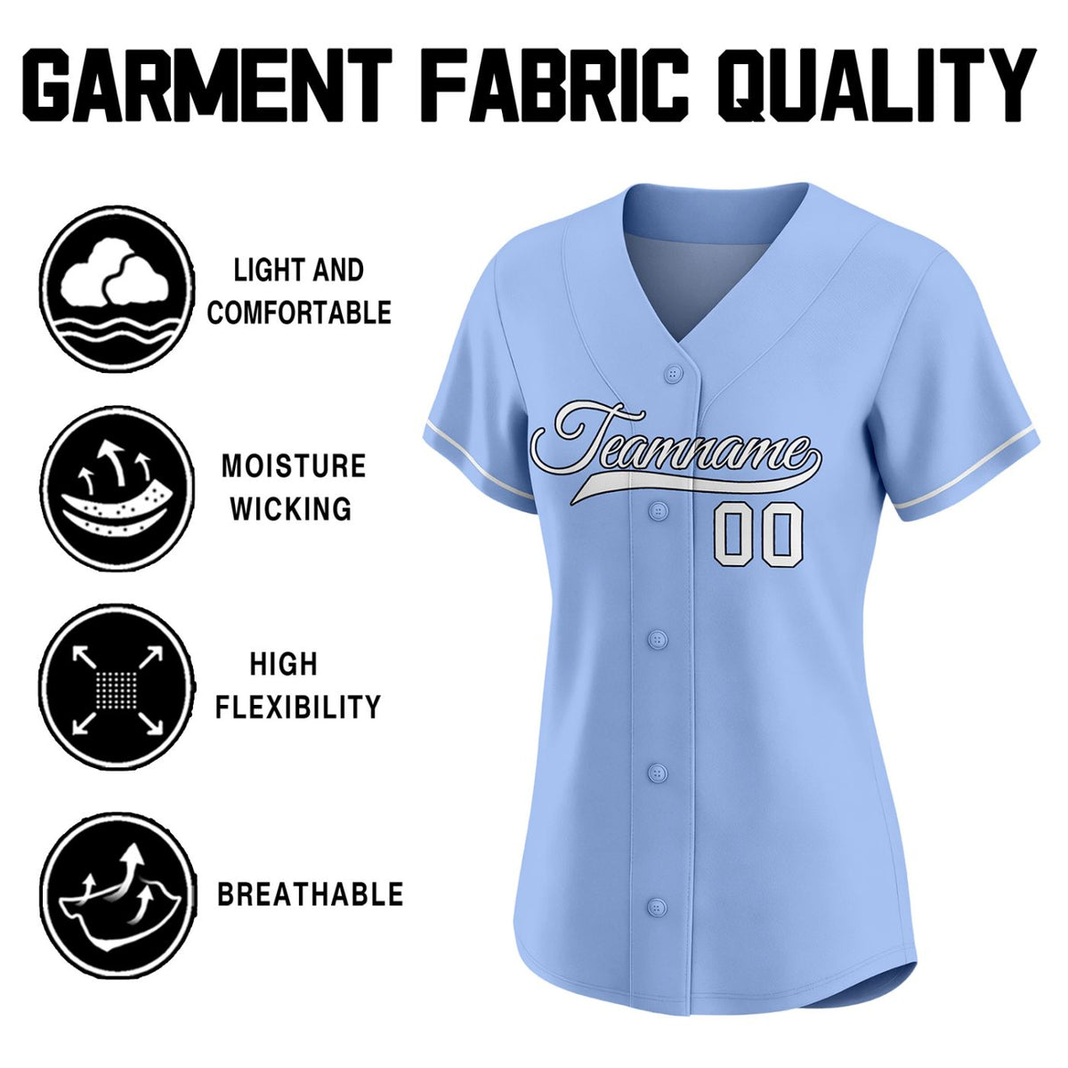 Women's Custom Light Blue Baseball Jersey - Personalized Team Softball Shirt