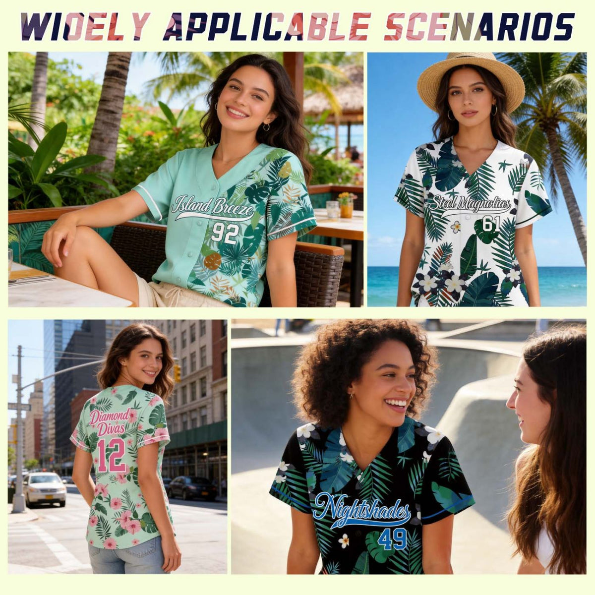 Women's Custom Light Gray Flamingo & Palm Tree Tropical Baseball Jersey - Personalized Team Uniform with Name & Number
