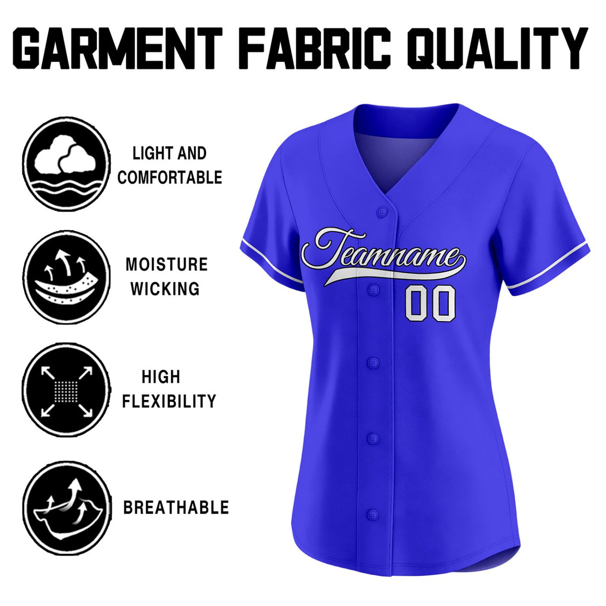 Women's Custom Royal Blue Baseball Jersey - Personalized Team Softball Shirt