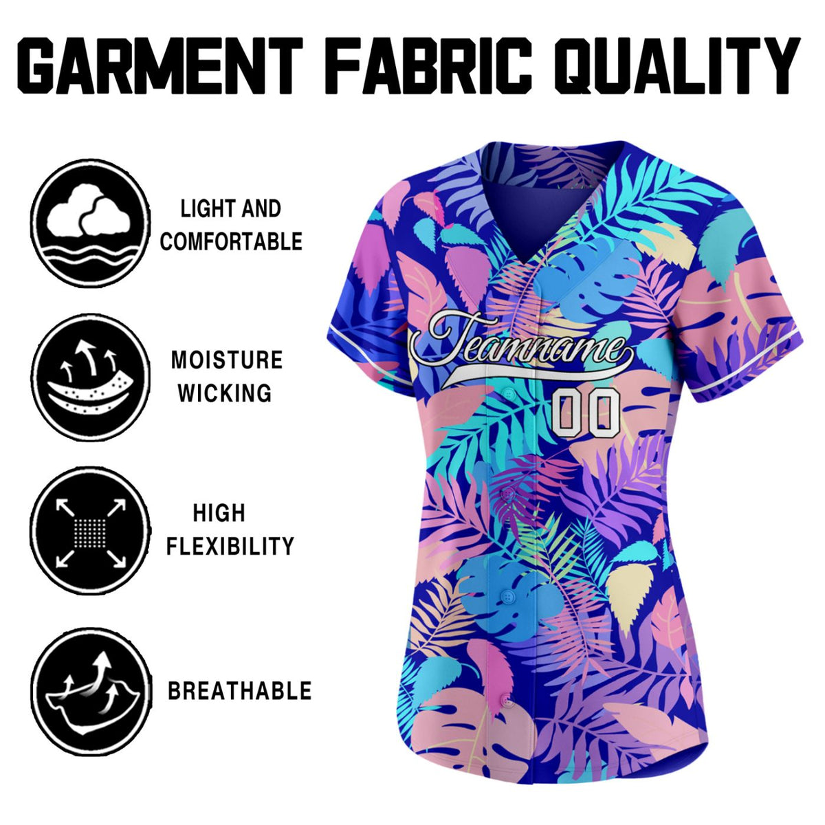 Women's Custom Vibrant Multicolor Tropical Leaf Baseball Jersey - Personalized Team Uniform with Name & Number