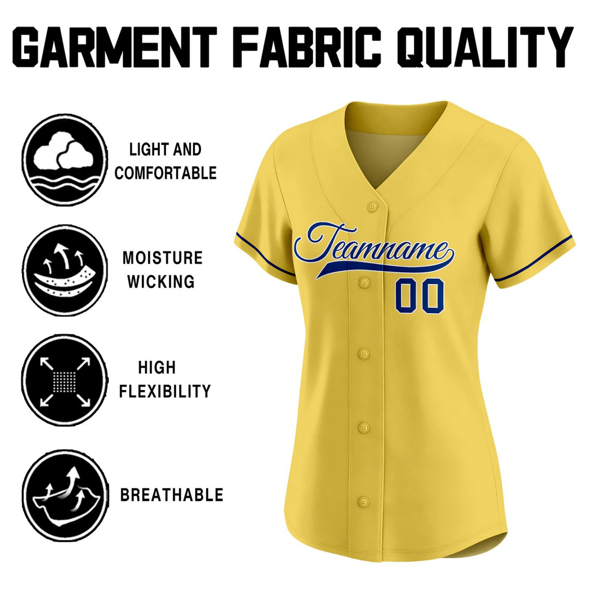 Women's Custom Yellow Baseball Jersey - Personalized Team Softball Shirt