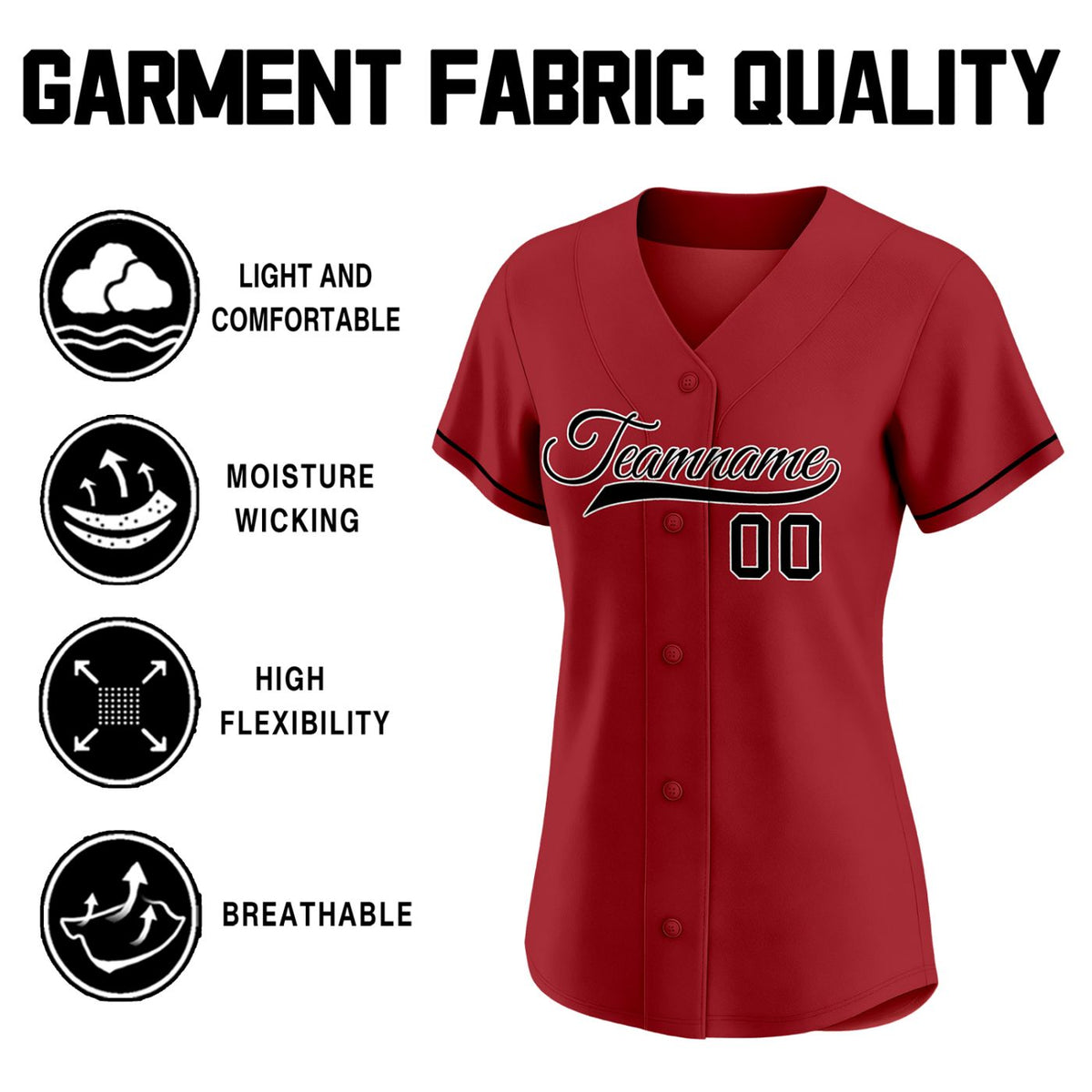 Women's Custom Red Baseball Jersey - Plain Button-Down Black Piping Softball Shirt