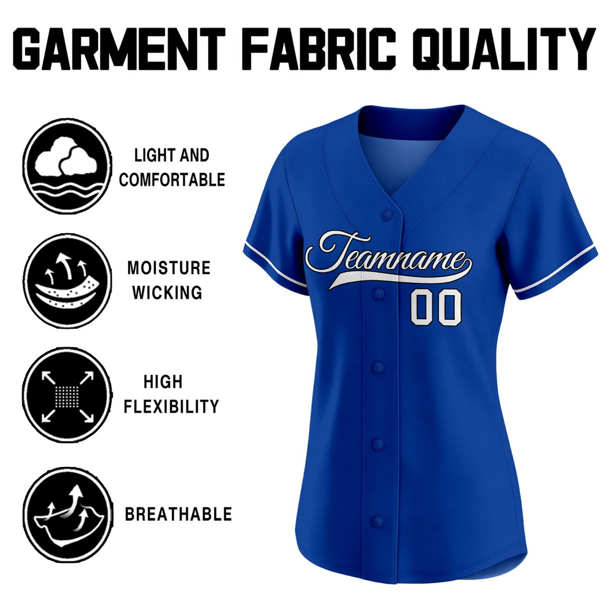 Women's Custom Royal Blue Baseball Jersey - Plain Button-Down White Piping Softball Shirt