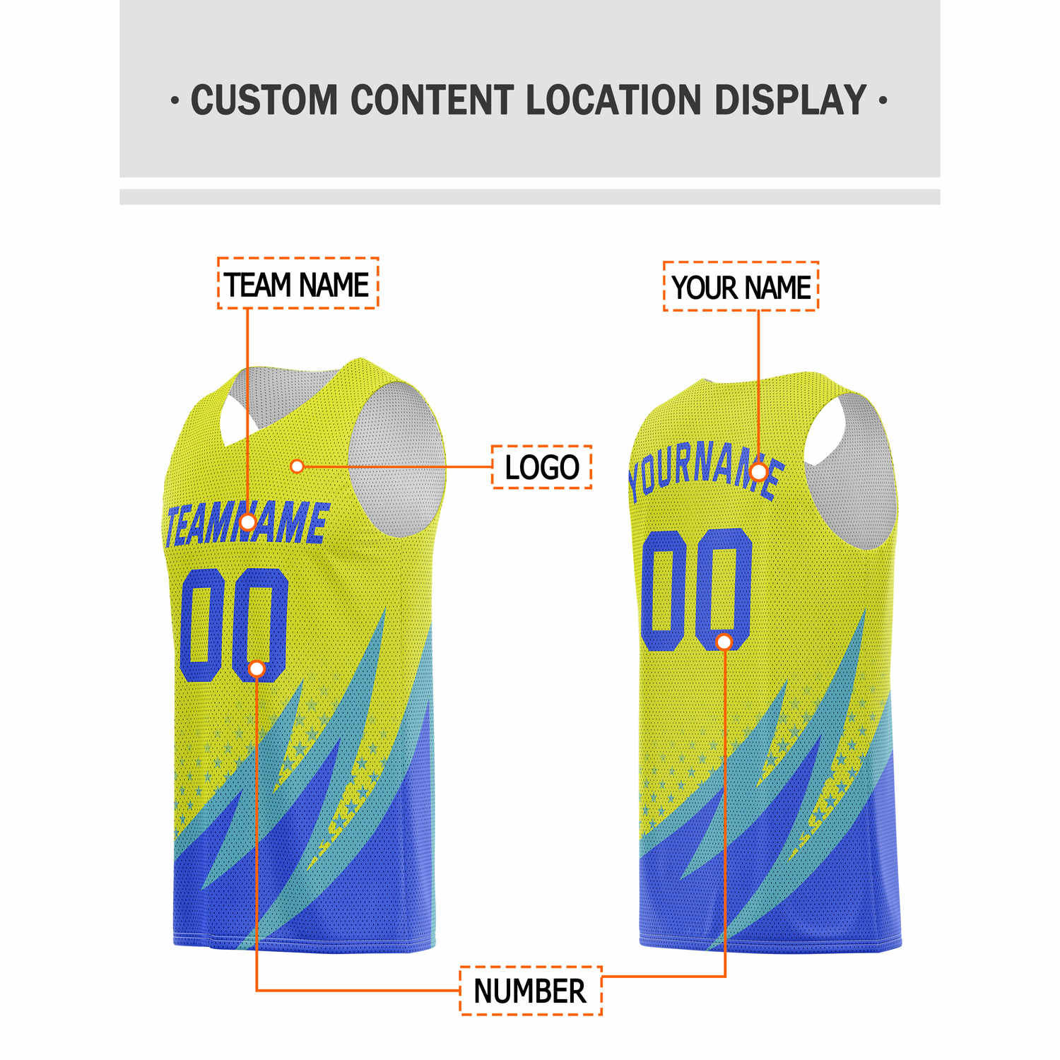 Custom Multi-Yellow & Blue-Teal Lightning-Star Pattern Basketball Jersey - Personalized Team Name, Number & LOGO | Vosoli