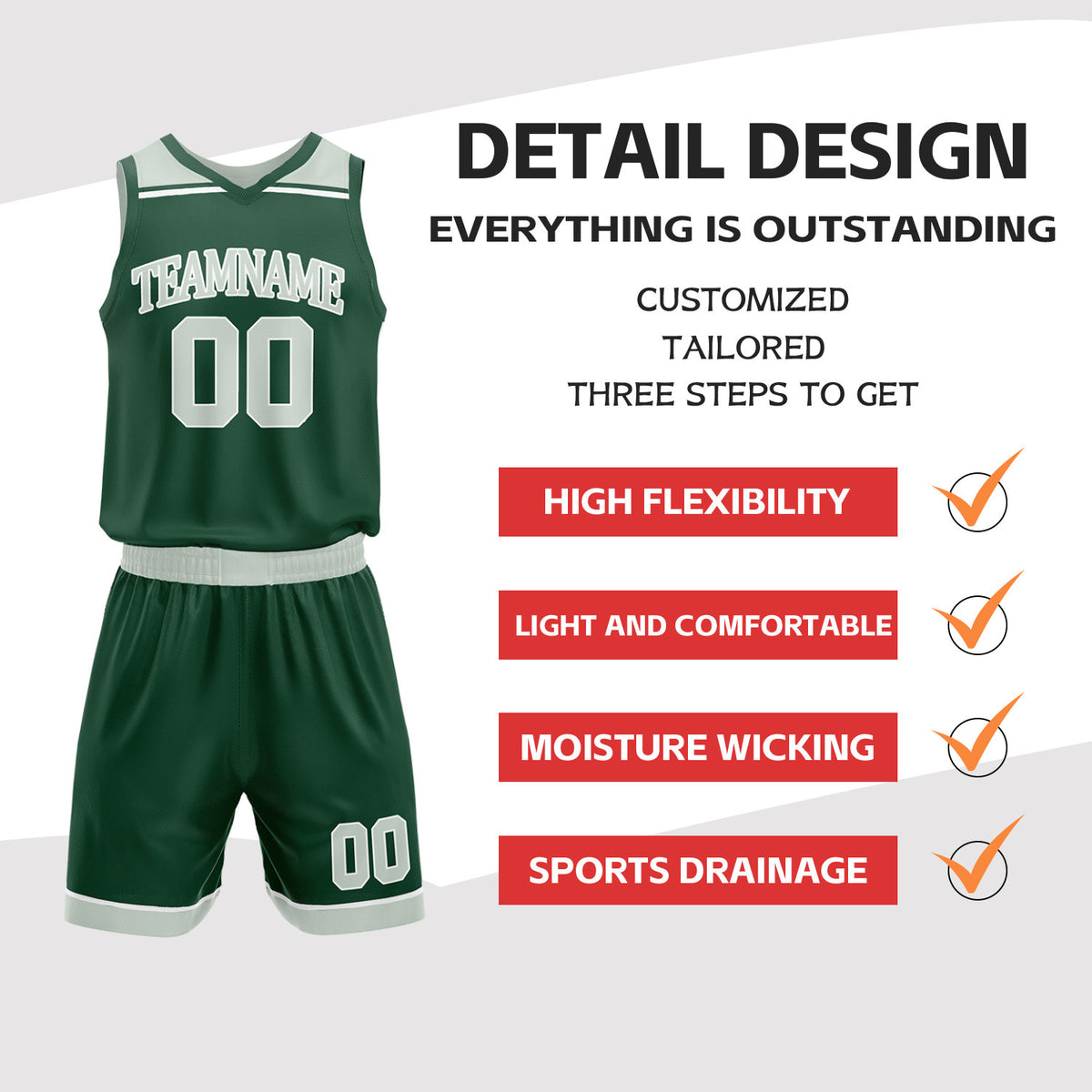 Custom Dark Green & Off-White Double Sided Basketball Jersey Set | Wholesale Team Uniform