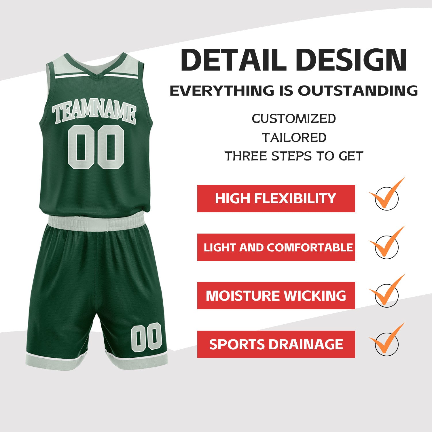 Custom Dark Green & Off-White Double Sided Basketball Jersey Set | Wholesale Team Uniform